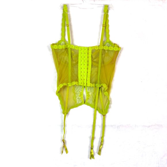 Savage X Fenty Perfect Poppies Sheer Lace Bustier Garter Corset Top S Chartreuse - Picture 2 of 4